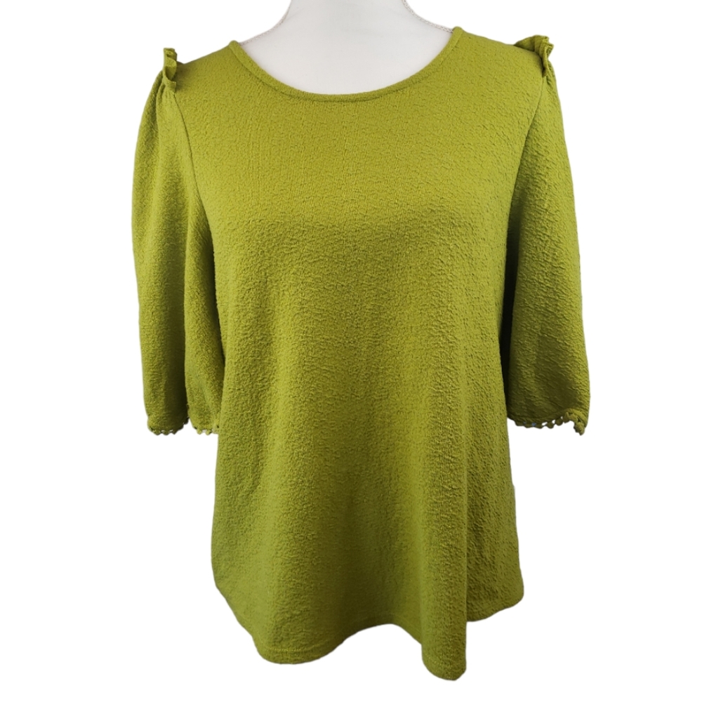 Sunday in Brooklyn Medium Textured Ruffled Sleeve Top in Sweet Pea Anthropologie